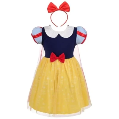 Image of Lito Angels Princess Snow White Costume Fancy Tulle Dress with Cape and Red Bow Hair Hoop for Baby Girls Age 12 18 Months, Yellow 099 (Tag Number 90)