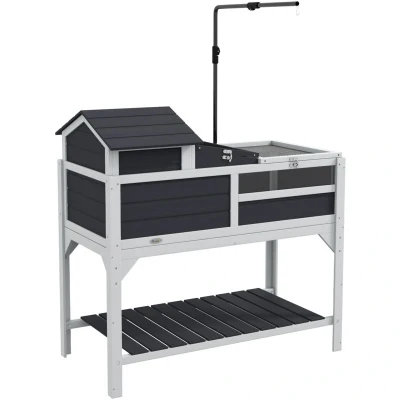 Image of PawHut Tortoise House, 2 Layers Wooden Enclosure with Adjustable Lamp Holder, Table Openable Lid, Removable Main Storage Shelf, Run Box, Fixed Tray Grey