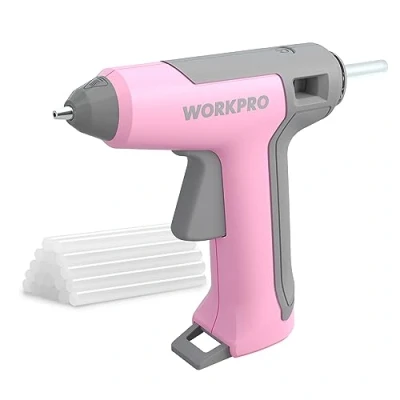 Image of WORKPRO Cordless Glue Gun 3.6V with 20pcs Sticks (7x100mm) Fast Preheating Hot 2500mAh Lithium ion Battery Automatic Power Off for Crafting Indicator Lights Pink