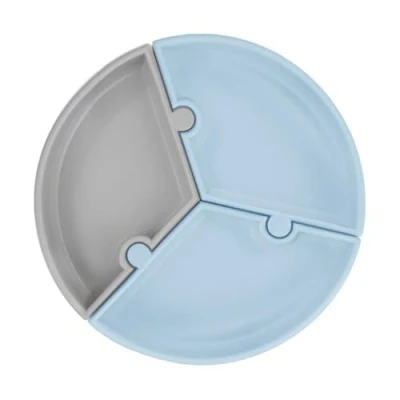 Image of MinikOiOi 101050059 Separable Puzzle Plate with 3 Sections and Suction Cups Blue Grey