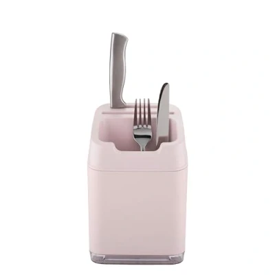 Image of Minky Utensil Caddy, Holder with Knife Slots, Kitchen Organiser &amp; Drainer, Sleek for Accessories, Made in The UK (Dusty Pink)