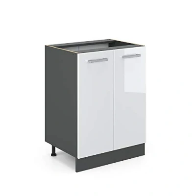 Image of Vicco Kitchen base cabinet Raul, White High Gloss/Anthracite, 60 cm without worktop