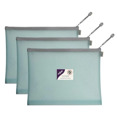 Image of Snopake Foolscap High Capacity Pastel Blue EVA Mesh Zippa Bag [Pack of 3] 360 x 275mm Heavy Duty with Hanging Loop and Business Card Holder [15904]