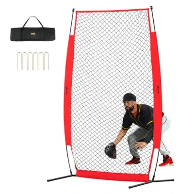Image of VEVOR I Screen Baseball for Batting Cage, 7x4 ft &amp; Softball Safety Screen, Body Protector Portable with Carry Bag Ground Stakes, Pitching Net Pitchers Protection