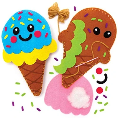 Image of Baker Ross FE391 Ice Cream Cushion Sewing Kits Pack of 2, Set for Children, Creative Activities Kids, Ideal Arts and Crafts Project
