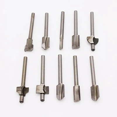 Image of Leen4You 1/8&quot;(3.2mm) Mini Shank HSS Titanium Router Bits Fit for Dremel Foredom Rotary Tool Set DIY Woodworking, Carving, Engraving, Drilling(10pcs)