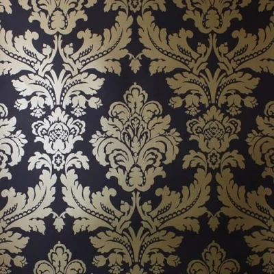 Image of SOPHIE LAURENCE Black &amp; Gold Damask Wallpaper Sample