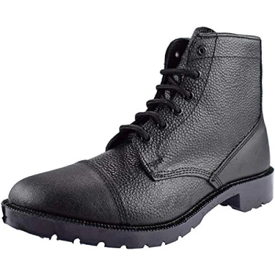 Image of Grafters Unisex Traditional 6 Eye Cadet Boot Military Army Leather Boots Black Grain Leather, Ladies UK 10/EU 43