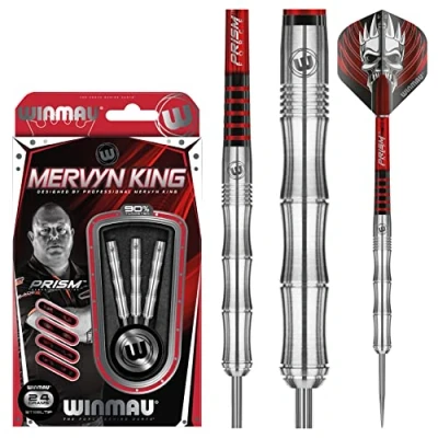 Image of WINMAU Mervyn King Signature Edition 24 Gram Professional Steeltip Tungsten Darts Set with Flights and Stems (Shafts)