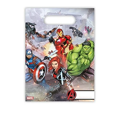 Image of amscan 10115575 PR87969 The Avengers Party Bags, Tartan, Multicolour, Taglia Unica