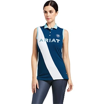 Image of ARIAT 2022 Womens Taryn Sleeveless Polo Top Blue Opal