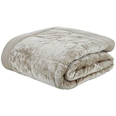 Image of Catherine Lansfield Crushed Velvet Quilted 220x220cm Bedspread Natural