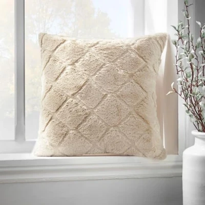 Image of Catherine Lansfield Cosy Diamond Faux Fur 43x43cm Cushion Natural