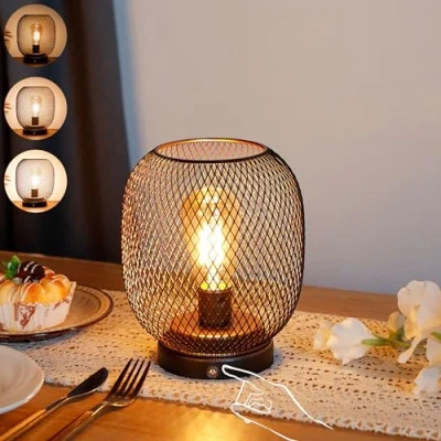 Image of JHY DESIGN Dimmable Touch Bedside Table Lamp Rechargeable Battery Powered with LED Bulb Cordless Accent for Weddings Parties Patio Events Indoors Outdoors(Metal Base, Bronze Round)