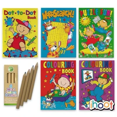 Image of ihoot Kids Colouring and Puzzle Activity Bundle Party Bag Fillers for Packs with 10x Books plus Pencils Books, Christmas Stocking