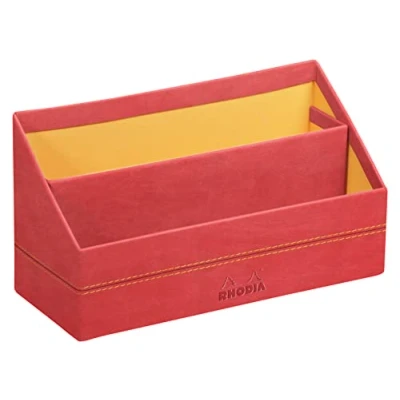 Image of RHODIA 194614C Coral Mail Holder 25x10x31 cm Orange Saddle Stitching Faux Leather Exterior Home Office Collection Rhodiarama Organization &amp; Designer Storage