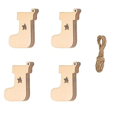 Image of 20 Pieces Christmas Wooden Ornaments Wood Slices Baubles Pendant with Twine for DIY Crafts New Year Tree Hanging Decorations