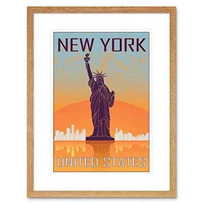 Image of Wee Blue Coo Travel New York City Statue Liberty Manhattan Framed Wall Art Print