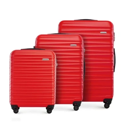 Image of WITTCHEN Travel Suitcase Carry On Cabin Luggage Hardshell Made of ABS with 4 Spinner Wheels Combination Lock Telescopic Handle Groove Line Set 3 suitcases Red