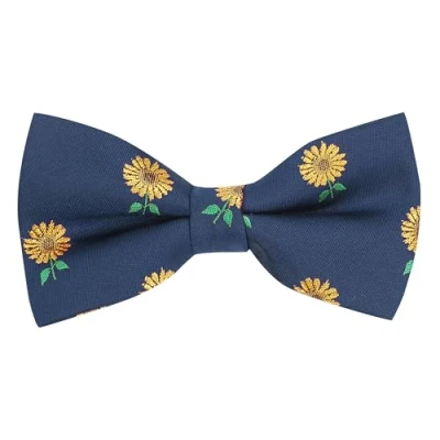 Image of King &amp; Priory Navy Blue Embroidered Sunflower Bow Tie