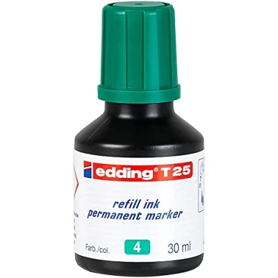 Image of edding T 25 refill ink permanent marker green 30 ml with drop dispensing system, for quick refilling of almost all markers