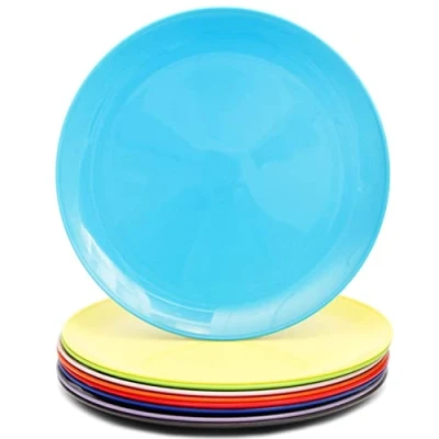 Image of Youngever 9 Pack 20CM Re usable Plastic Plates, Small Salad Dessert Set of (Rainbow Color)