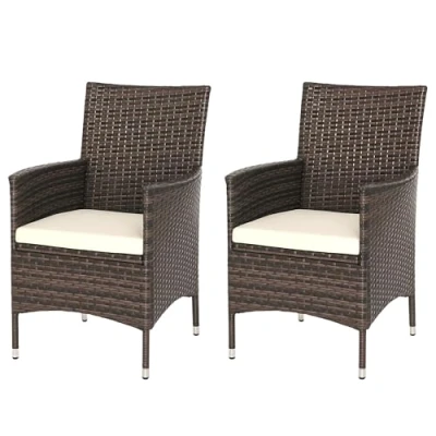Image of Outsunny 2 PC Outdoor Rattan Armchair Dining Chair Garden Patio Furniture w/Armrests Cushions Mixed Brown