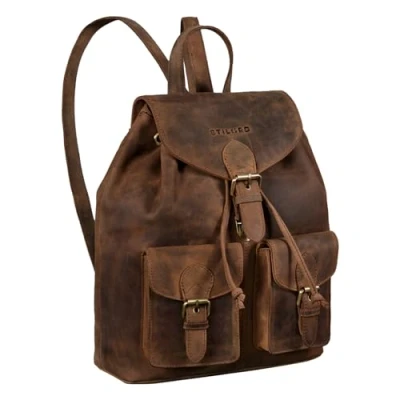 Image of STILORD &#039;Ezra&#039; Daypack Rucksack Leather Backpack Large Vintage Bag Ideal as Laptop School College DIN A4 Travel Genuine Leather, Colour:Middle Brown