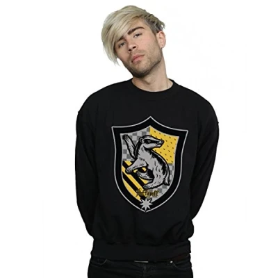 Image of Harry Potter Men&#039;s Hufflepuff Crest Flat Sweatshirt Black Large