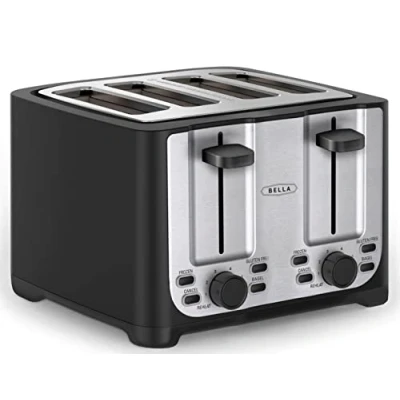 Image of BELLA 4 Slice Toaster with Auto Shut Off, Extra Wide Slots &amp; Removable Crumb Tray, Cancel, Defrost Reheat Function, Toast Bread, Bagel Waffle, BPA Free, Stainless Steel Black
