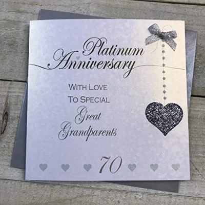 Image of 70th Anniversary Platinum Card for Special Great Grandparents Handmade by White Cotton Cards