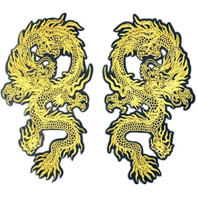 Image of 1 Pair Chinese Fighting Dragon Iron on Patches Sew Embroidered Appliques DIY Motif for Clothing Decoration