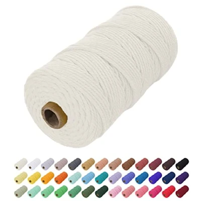 Image of Uiopa Macrame Cord 2mm x 200m, Natural Cotton Coloured Yarn Soft Rope, String Twine for Crafts, Plant Hanger, Wall Hanging, Wrapping, Christmas Decorations (Natural)