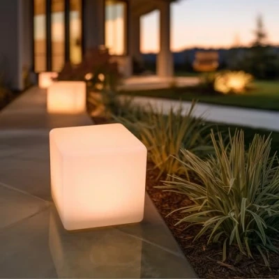 Image of Shapelights® Indoor Outdoor USB Chargeable Solar Powered Colour Changing Mood Lights (Mini Cube 17.5cm)