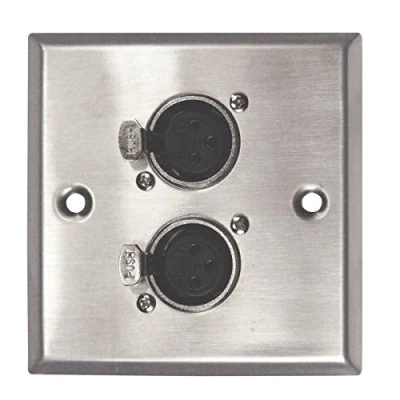 Image of Silver Metal AV Wall Plate With 2x XLR Sockets. Standard Size