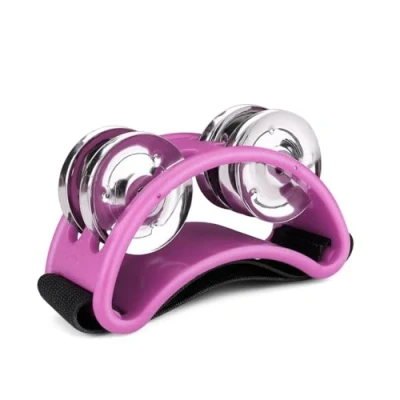 Image of Flexzion Foot Tambourine Percussion with Double Row Steel Jingles Shaker Musical Instrument Drum for Party Shoes Gift Singer Vocalists Cajon &amp; Guitar Players (Pink)