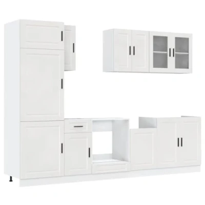 Image of vidaXL Kalmar Kitchen Furniture Set 8 Pieces White Gloss Chipboard