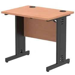 Image of Impulse 800x600mm Straight Desk Beech Top Black Cable Managed Leg