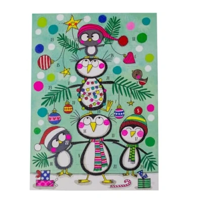 Image of Penguin Christmas Tree Advent Calendar Card Greetings with Envelope Door 17.5x12.5cm