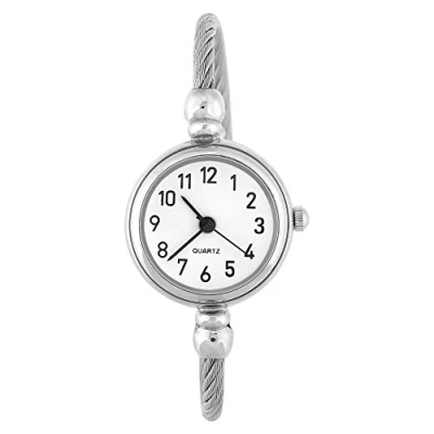 Image of FILFEEL Bracelet Watches for Women, Female Analog Round Quartz Alloy Strap Open Wristwatch Simple Vintage Rome/Arabic Number Dial(Arabic Numerals White Dial)
