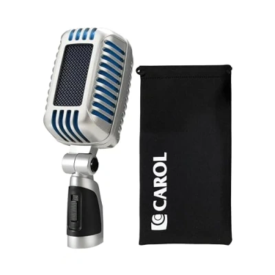 Image of CAROL CLM 101 Classic Retro Dynamic Vocal Microphone Old Vintage Style Supercardioid XLR Mic Universal Stand Compatible Live Performance, Studio Recording, Podcast w/Dual Capsules (Blue)