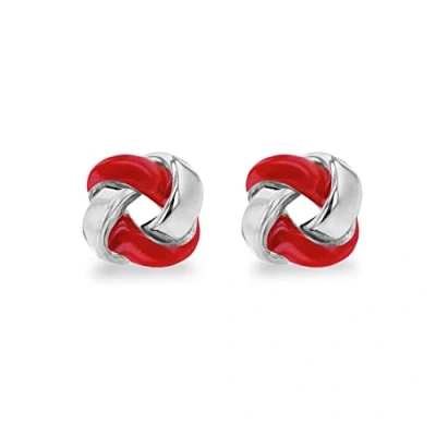 Image of Tuscany Silver Women&#039;s Sterling Rhodium Plated 7.5mm Red Enamel Small Knot Stud Earrings