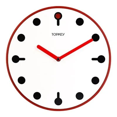 Image of Topkey Wall Clock 12&quot; Silent Non Ticking Round Art Decorative for Living Room, Bedroom, Kitchen (Battery Not Included) Red Hands