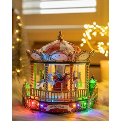 Image of HomeZone Christmas Scene Traditional Festive Village Light Up Decoration Ornament With LED Multi Colour Xmas Lights Battery Operated Carousel
