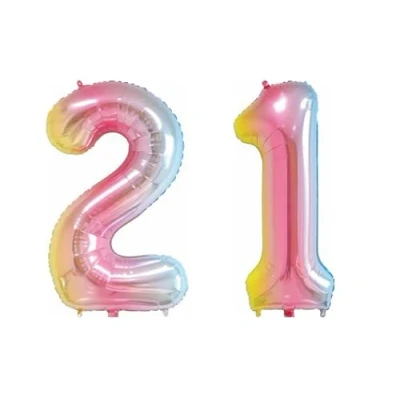 Image of Pastel Rainbow Number 21 Foil Balloon, 101cm