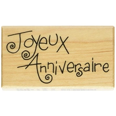 Image of Artemio Wooden Stamp D Text Joyeux Anniversaire, 3,7 x 2,5 6,6 cm