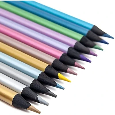 Image of Madeki 12 Metallic Colouring Pencils, Pencils for Adults,Assorted Colors Wooden Pencil Set Kids Artists Beginner,Sketching/Adult Books.