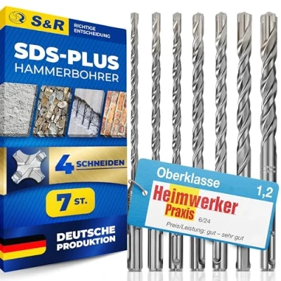 Image of S&amp;R Hammer Drill Bit Set 4 plus Z ECO 7 pcs., Premium SDS for reinforced concrete, granite, stone, in plastic box