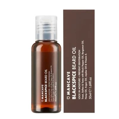 Image of ManCave Blackspice Beard Oil, Softening Blend of Oils to Treat and Tame your Beard, With Argan Bergamot Oil Hemp Encourages Growth, Vegan Friendly, Made in the UK, 50 ml