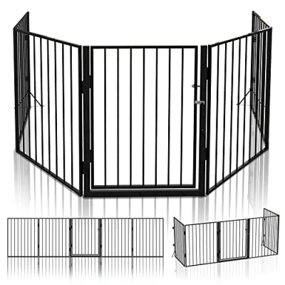 Image of VOUNOT 5 Panel Metal Fire Guard, Hearth Gate, Dog Gate Pet Safety Barrier Indoor, Foldable Grille Extra Wide 300 cm, Black